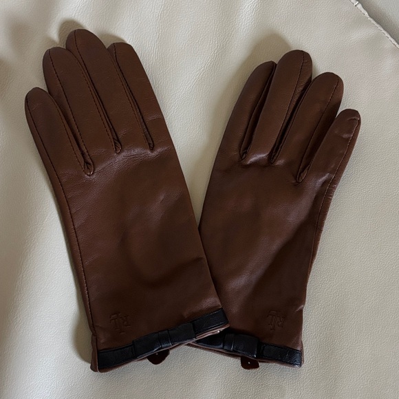 Ralph Lauren Brown Leather Gloves - Picture 1 of 4